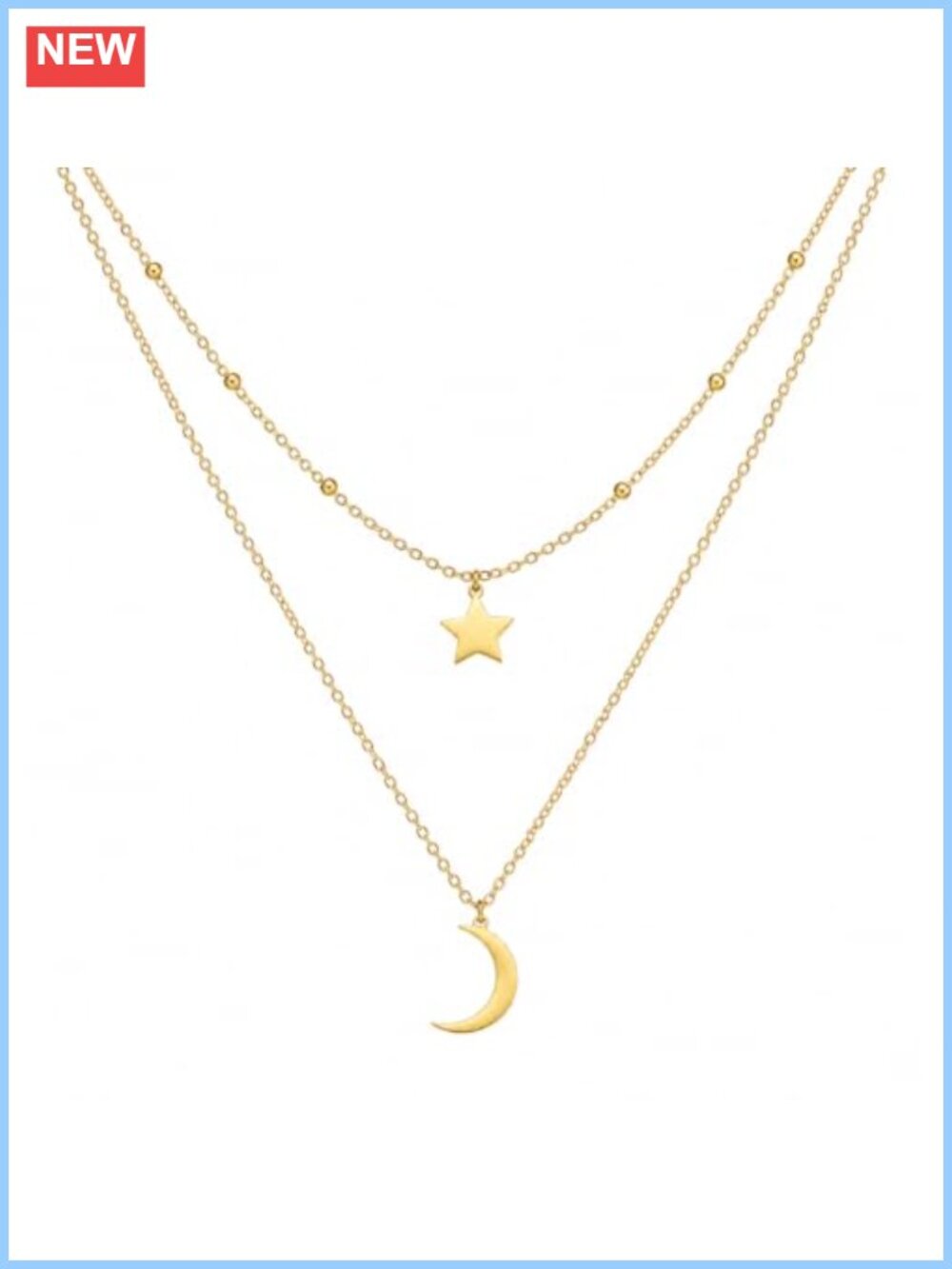 18K Gold Plated Moon & Star Pendant Necklace Adjustable Chain